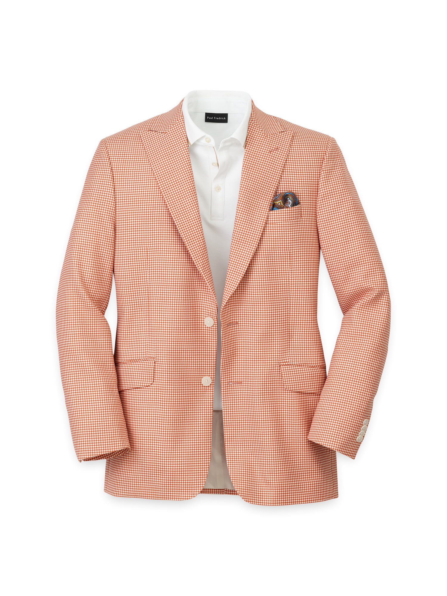 Wool Houndstooth Single Breasted Peak Lapel Sport Coat - Melon