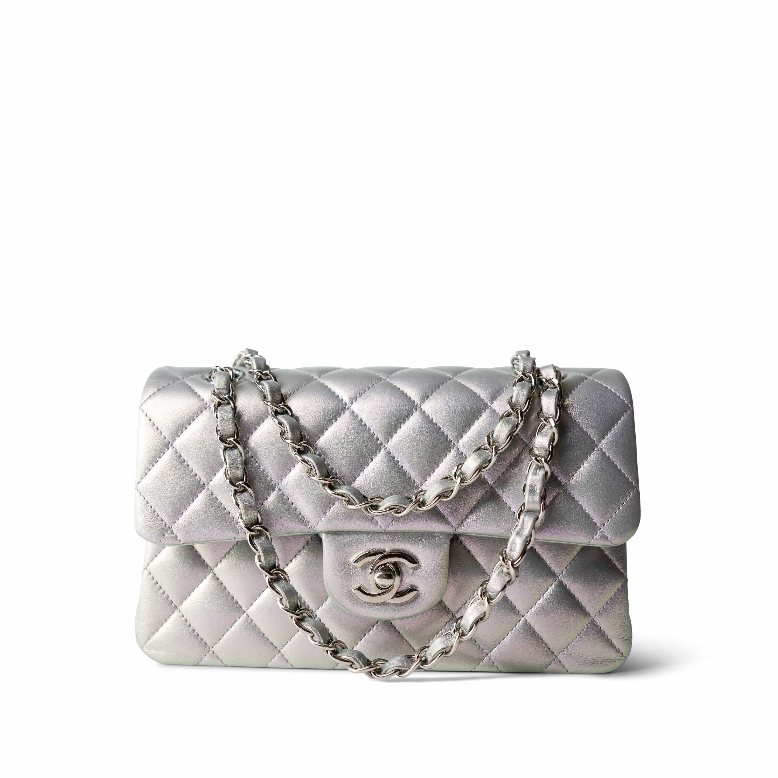 Buy CHANEL 21K Iridescent Pearl Lilac Blue Calfskin Classic Double