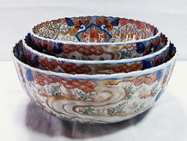 B12s 伊万里焼 錦柘榴図多角形鉢 江戸期 会席・懐石料理 B12s 伊万里焼