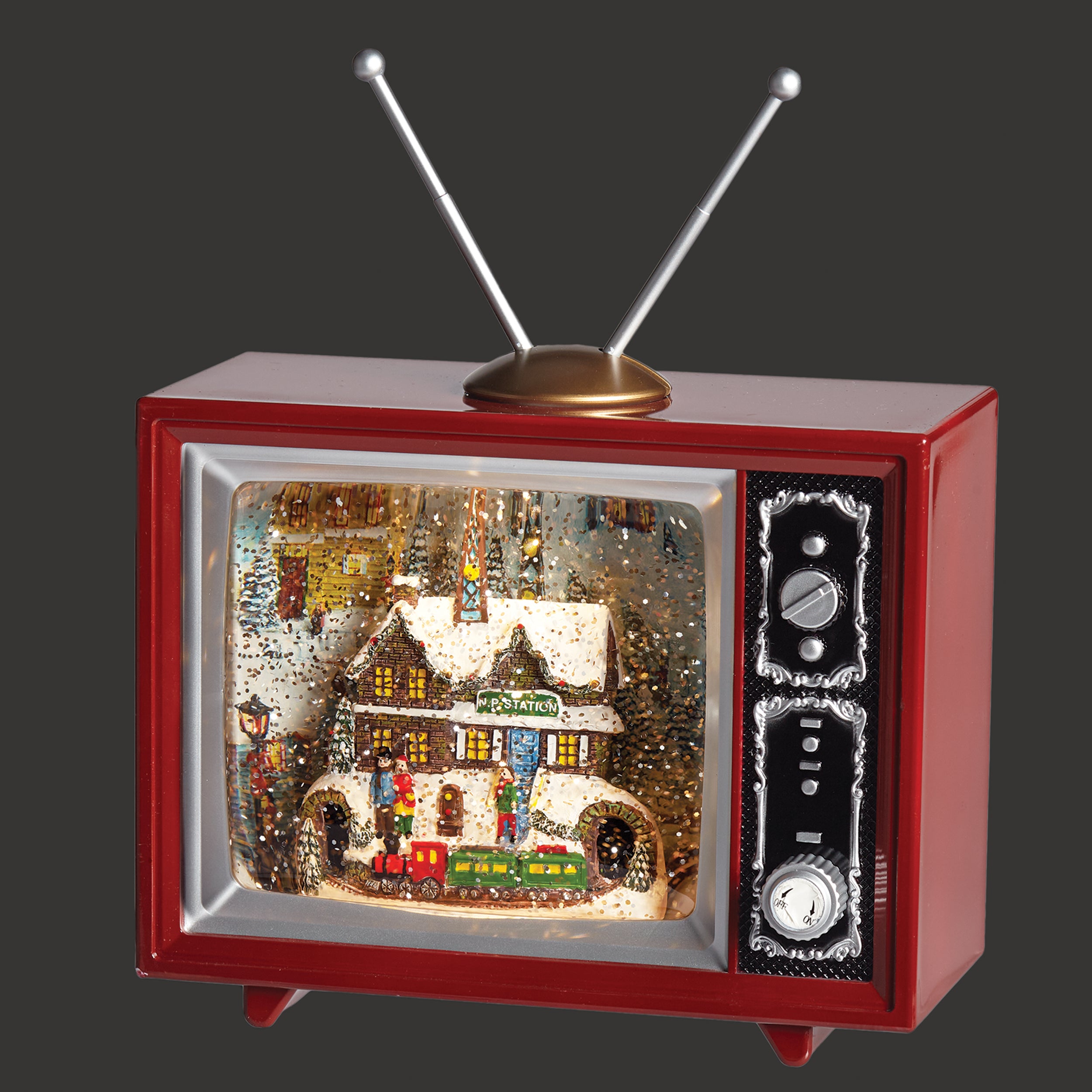 Confetti Lites Lighted Swirl TV with a North Pole Station Rotating Tra