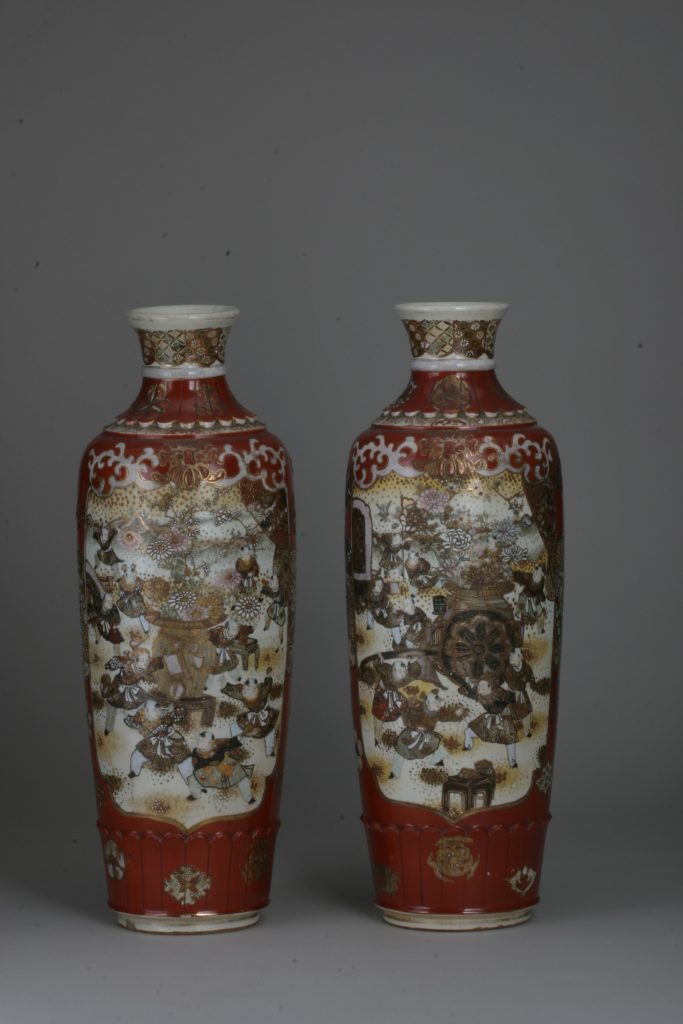 薩摩焼】金欄手 十字紋花器 31cm 共箱付き 状態良好 薩摩焼】金欄手