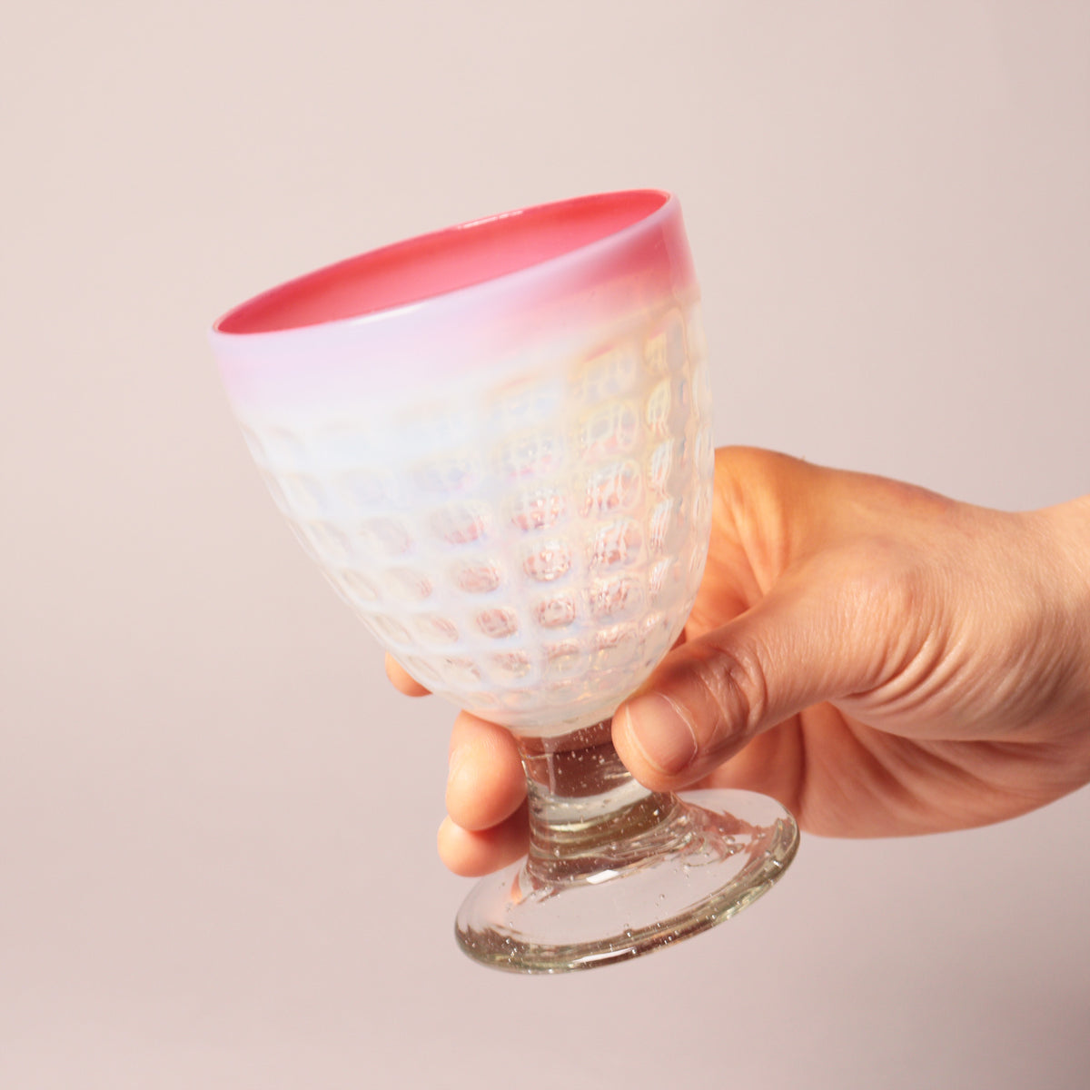 明治期 氷コップ 和ガラス 硝子 赤フリルガラス 色ガラス 手捻り 気泡