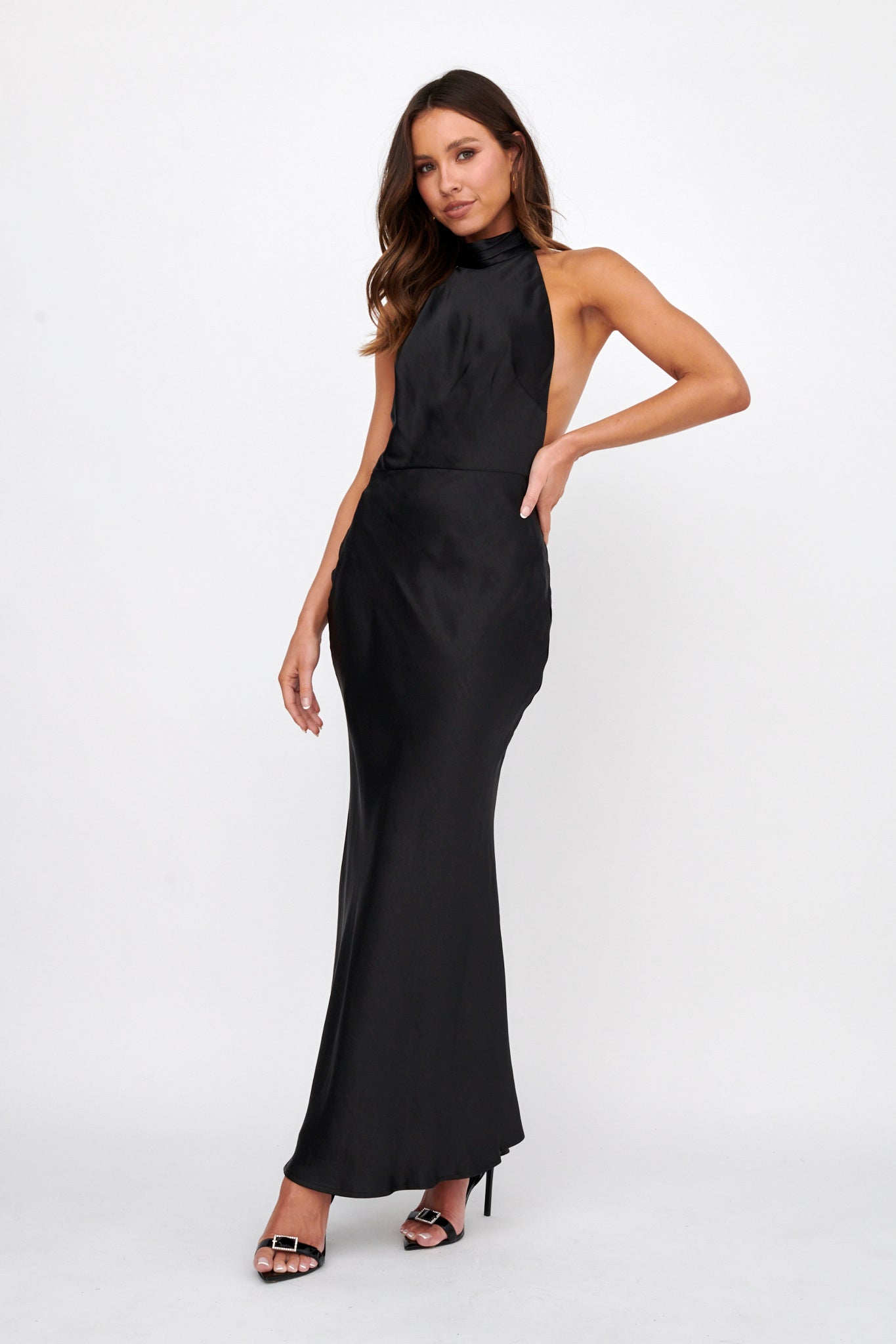 Shop the Italia Azure Halterneck Pearl Back Maxi Dress Black