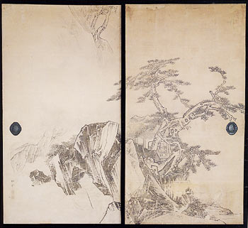 掛軸 田中六峰『秋景山水図』日本画 絹本 肉筆 無地箱 掛け軸 g11175 絵画