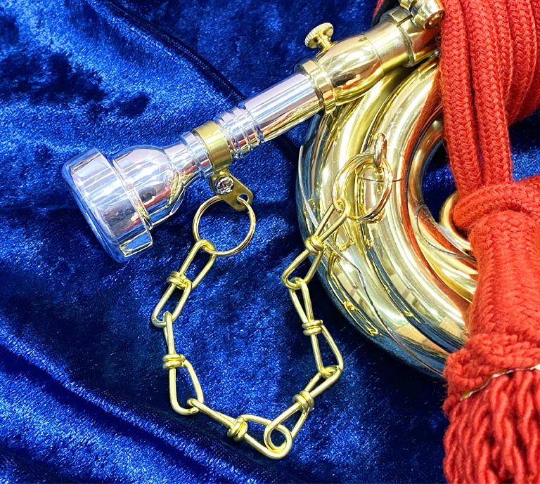 下倉楽器 信号ラッパ 二つ巻き 管楽器 自衛隊 ハンドメイド 下倉楽器