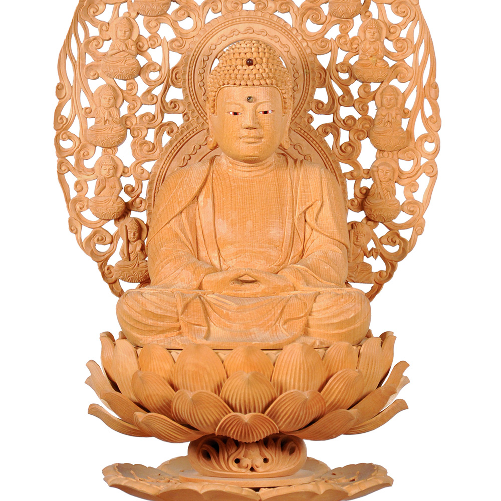 仏教美術 桧彫刻 釈迦如来座像 仏像 蓮華台 C 8855 仏教美術 桧彫刻
