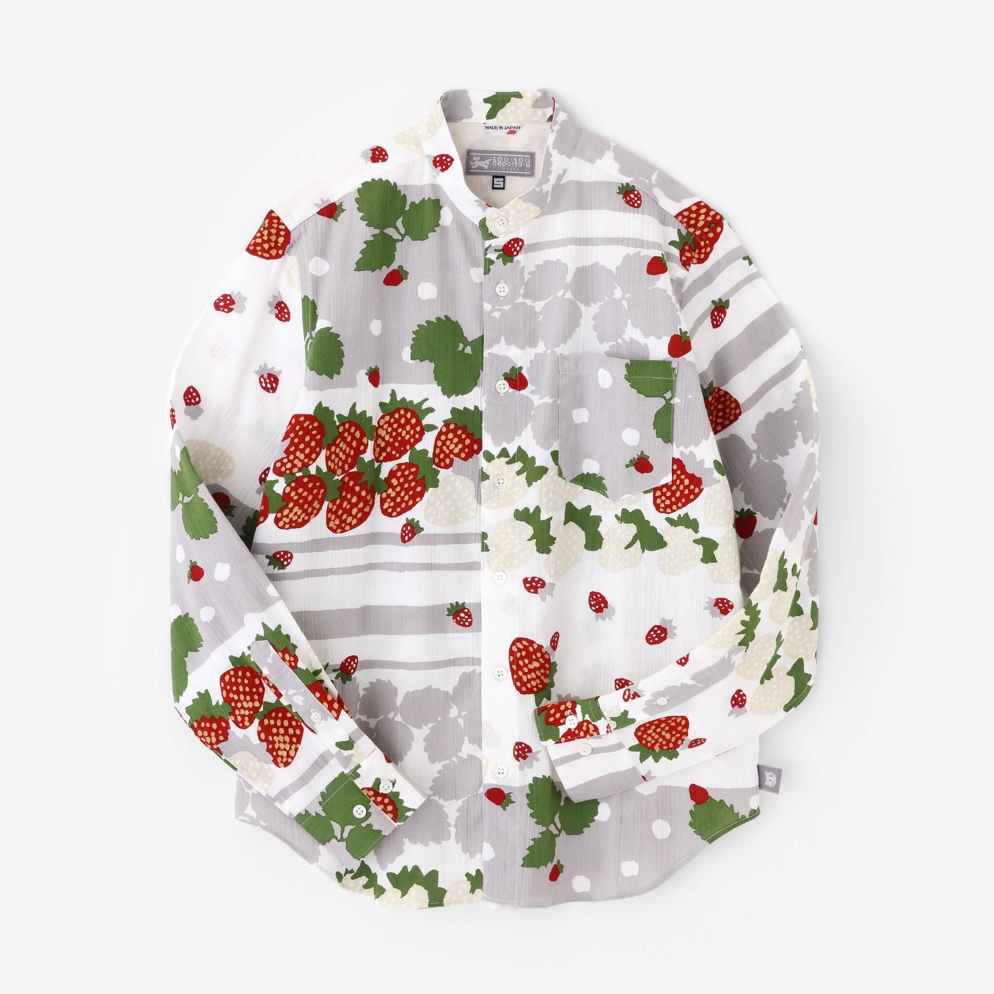 net限定】高島縮 20/20 スタンドカラーシャツ／いちご摘み
