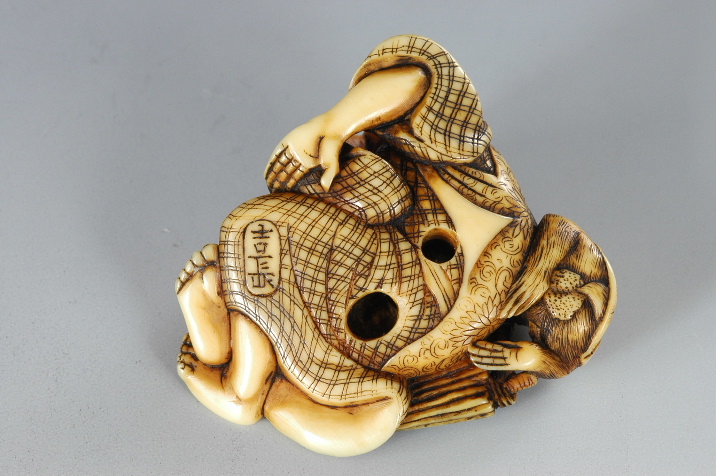 江戸時代 根付 「夫婦うさぎ 図」 無銘だが名品 江戸時代 根付 「夫婦