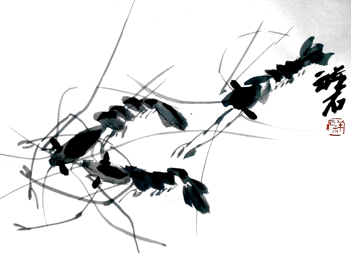 旧家蔵出 大名家 斉白石 海老図 肉筆保証 絵 徳】旧家蔵出 中国書画