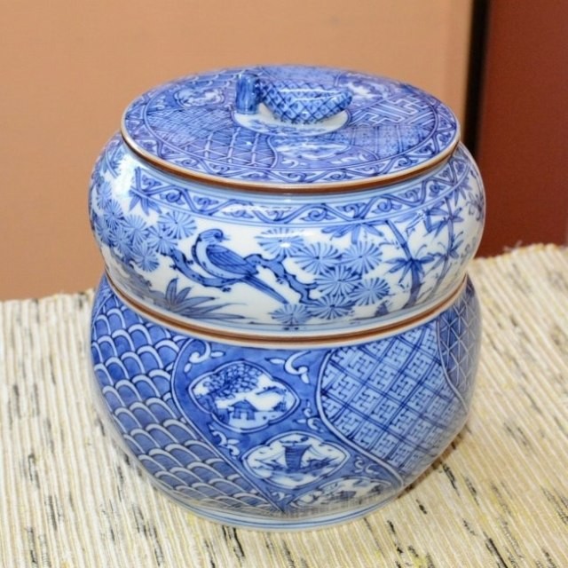 茶道具 京焼 平安昭阿弥造 浅葱 末広形 水指 共箱 C 8415A