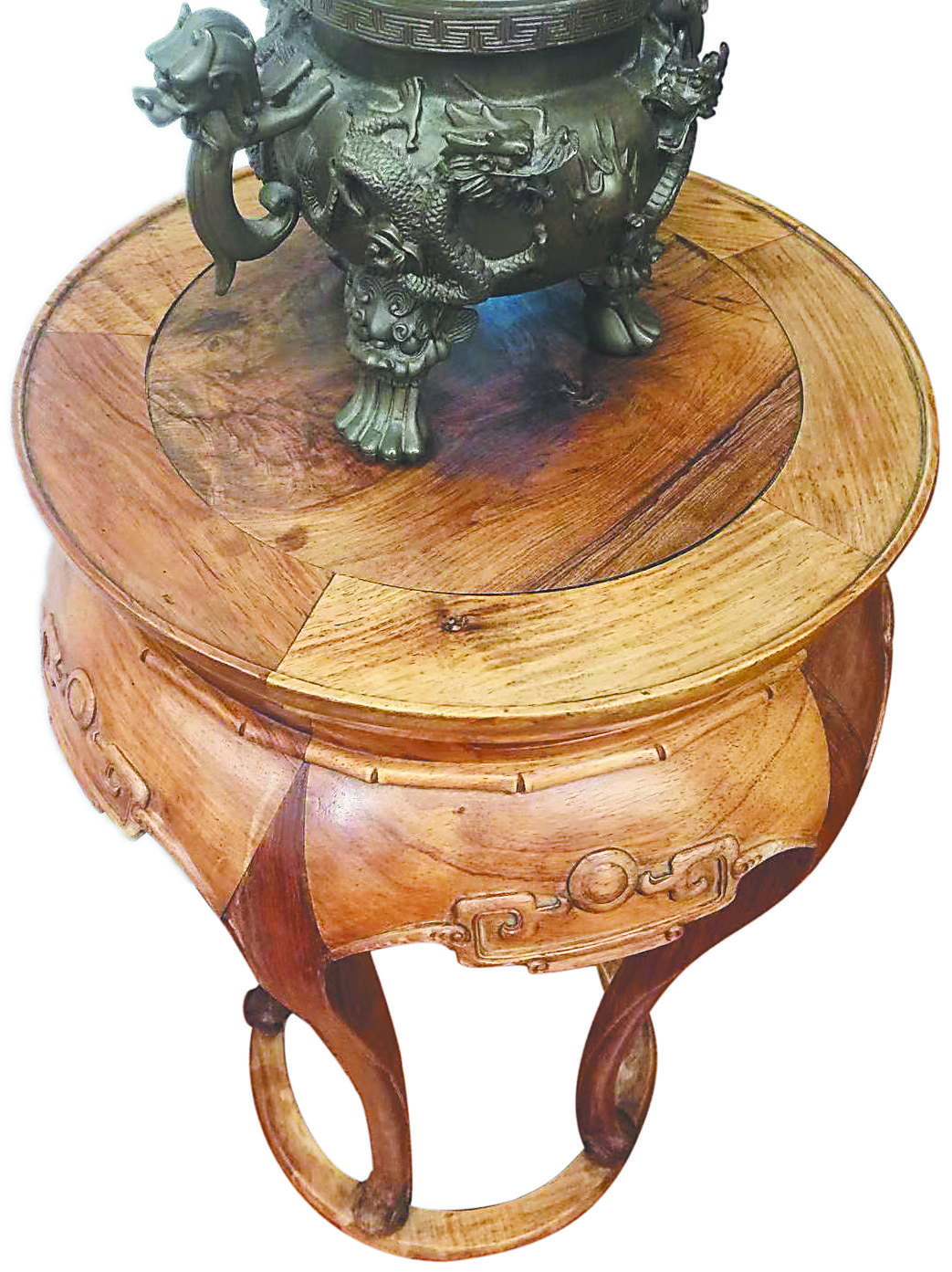 □特大□中国唐木花梨螺鈿象嵌花台□飾り台/花鳥図⑥