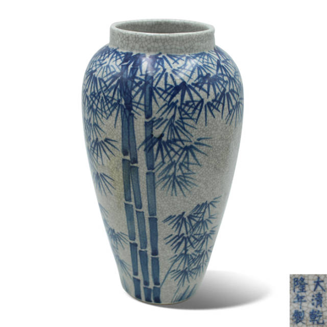 祖父蔵出品 中国 清時代 在銘手描き花瓶 美術品DE1033A6-3 祖父蔵出品