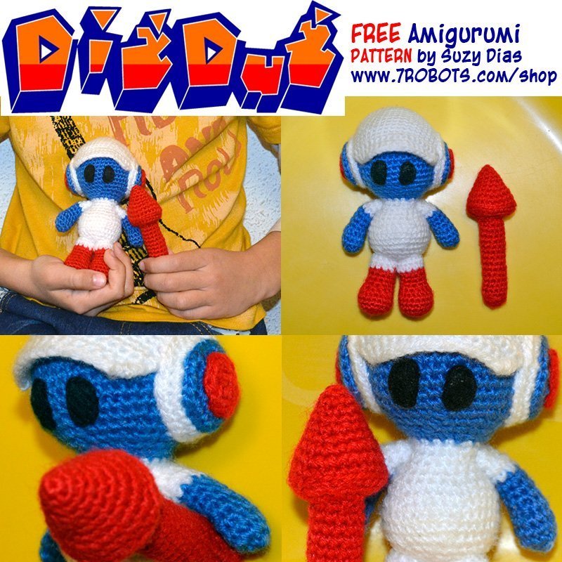 Crochet Dig Dug FREE pattern by Suzy Dias for 7 Robots