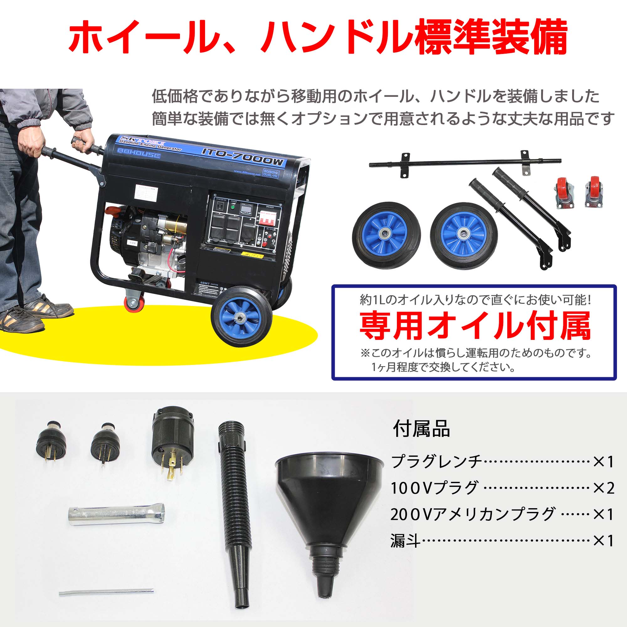 最大7500W 大型発電機】ガソリン発電機 ITO-7000W 三相200V/100V