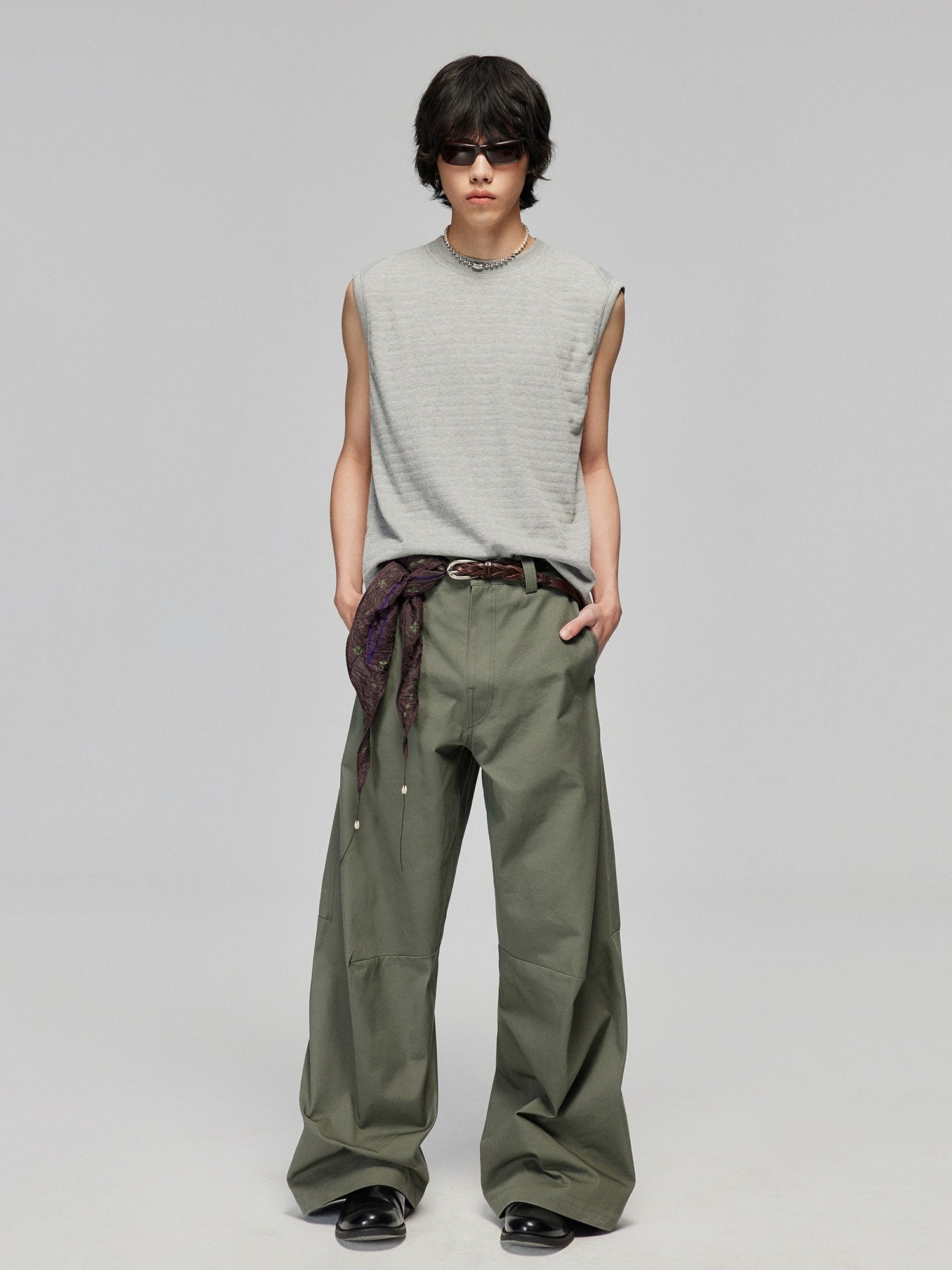Simple Project Cotton Split Wide Trousers-Olive – 96Dragon Studio