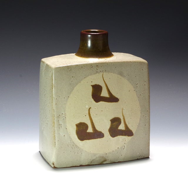 浜田晋作 作 藍釉面取 花瓶 共箱 DT544 浜田晋作 作 藍釉面取 花瓶 共