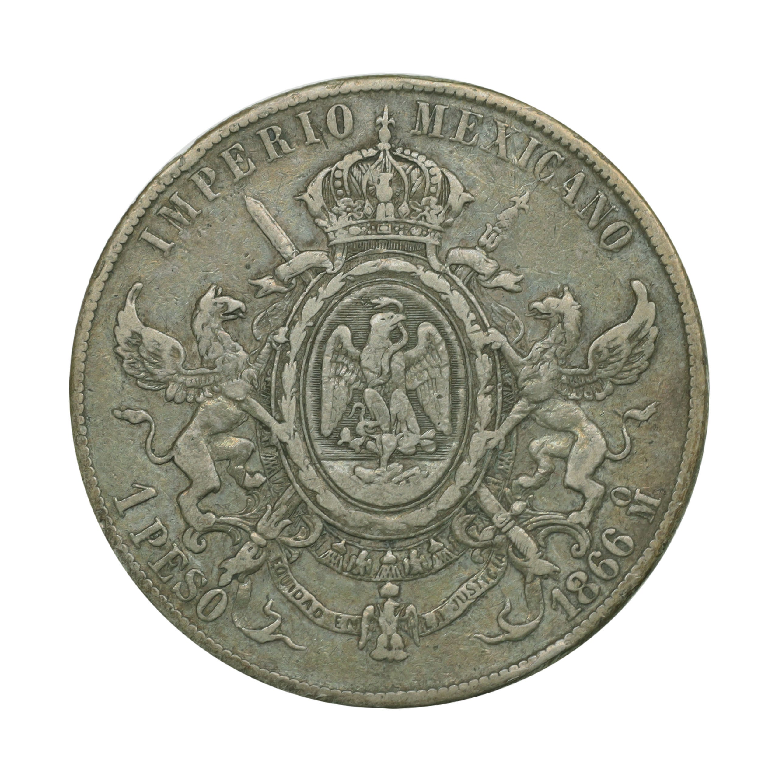 メキシコ 1866Mo 1ペソ 銀貨 マクシミリアン1世 トーン Mexico 1 Peso