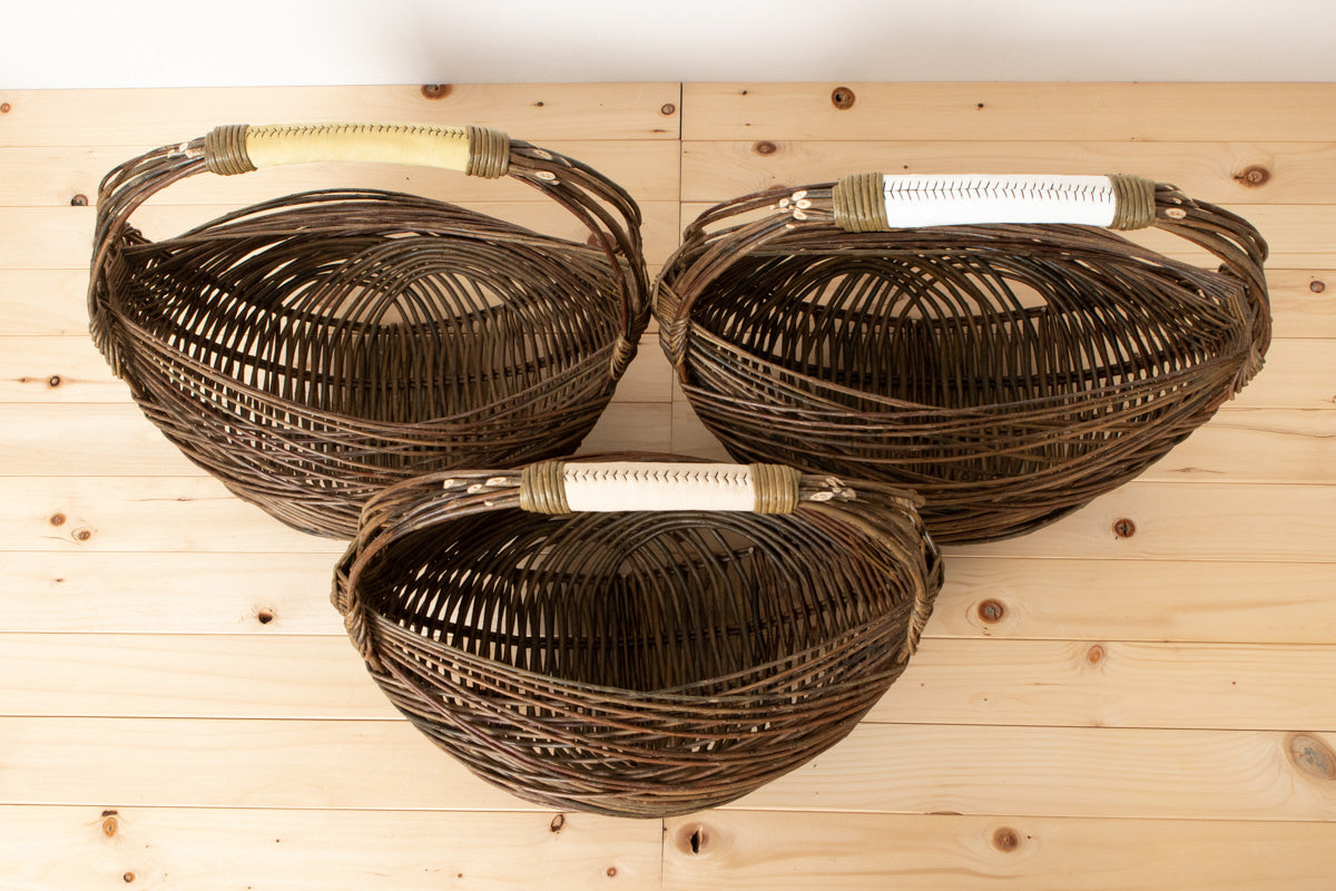 レアフランスアンティーク柳編みエッグスタンドペアラタン