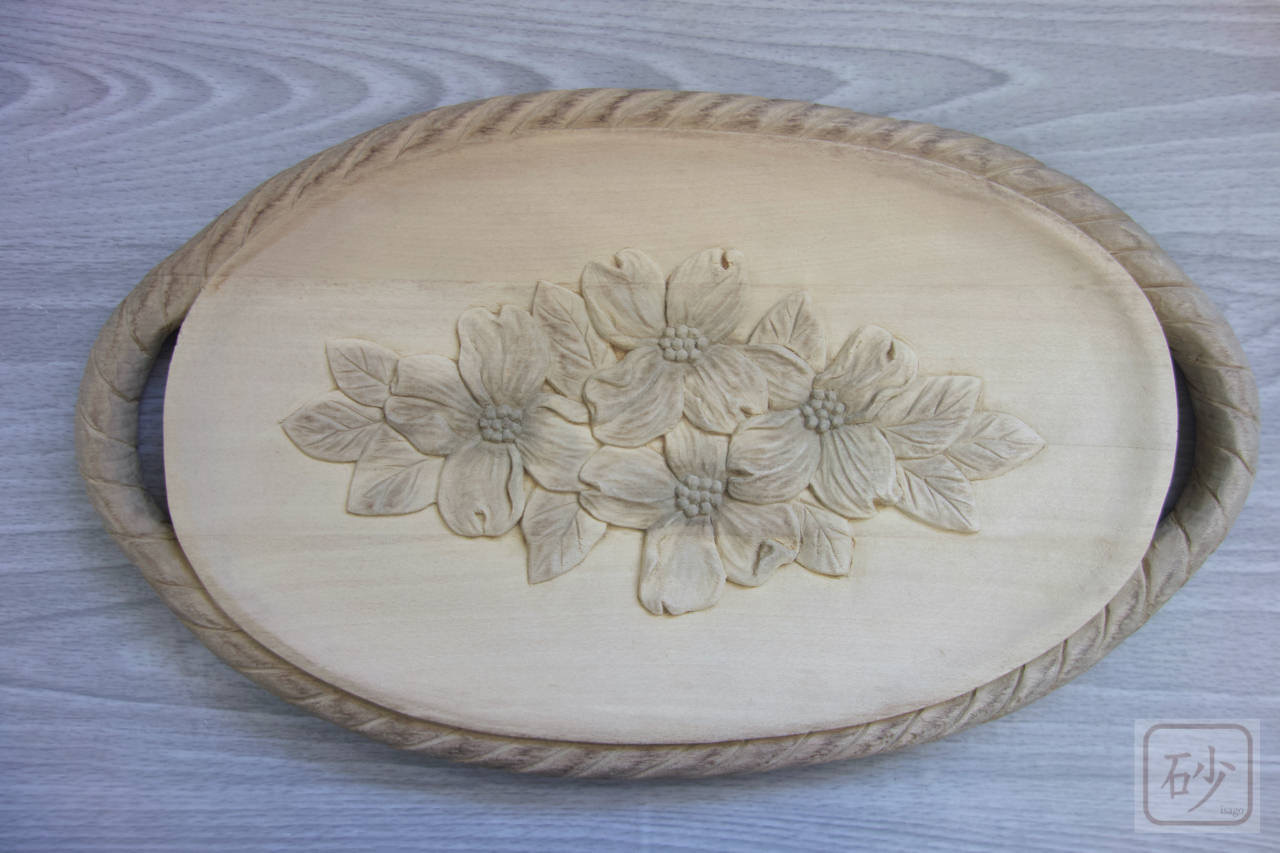 木彫り トレイ 花柄 彫刻 ハナミズキ 【公式通販】