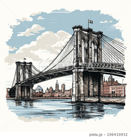 Brooklyn Bridge. Brooklyn Bridge hand-drawnのイラスト素材