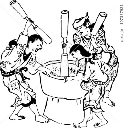 臼で脱穀をする女性たちのイラスト素材 [107387921] - PIXTA