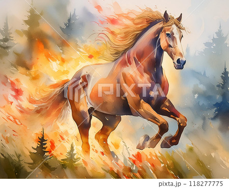 水彩画で描かれた馬のイラスト素材 [118277775] - PIXTA