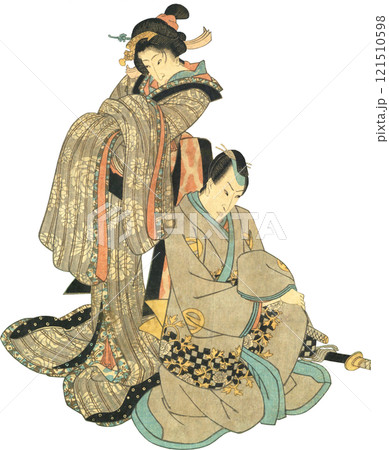浮世絵 イラスト 女性 男性のイラスト素材 [121510598] - PIXTA