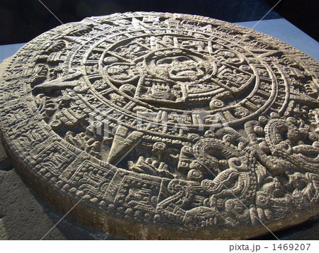 国立人類学博物館の太陽の暦石（アステカ・カレンダー）の写真素材