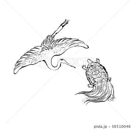 鶴亀 墨絵 イラストのイラスト素材 [36510046] - PIXTA