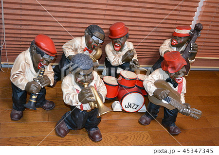 HG310] ジャズバンド 置物 人形 JAZZ レトロ フィギュア 黒人 レア