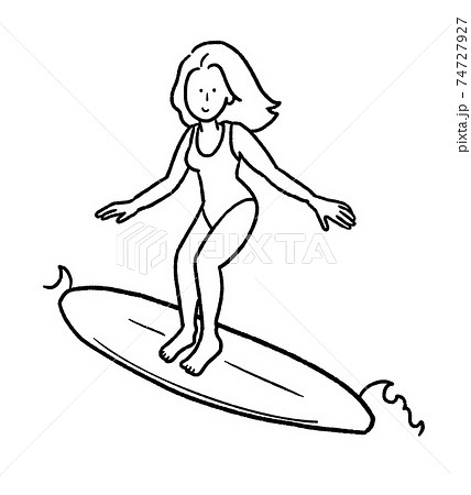 サーファーガールのイラスト 線画のイラスト素材 [74727927] - PIXTA