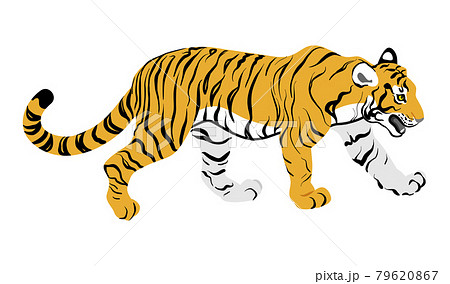 寅のクリップアート - 2022年 年賀状素材 歩く虎 横向きのイラスト素材