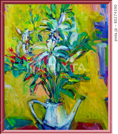 油絵 菅家令子 絵 絵画 インテリア 額付(白) uF6-064204 花 ゆり 絵画