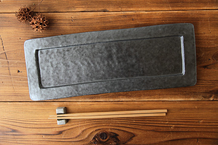 英一窯】長角プレート皿/黒マット（横 34cm） | 【丹波のイロドリ