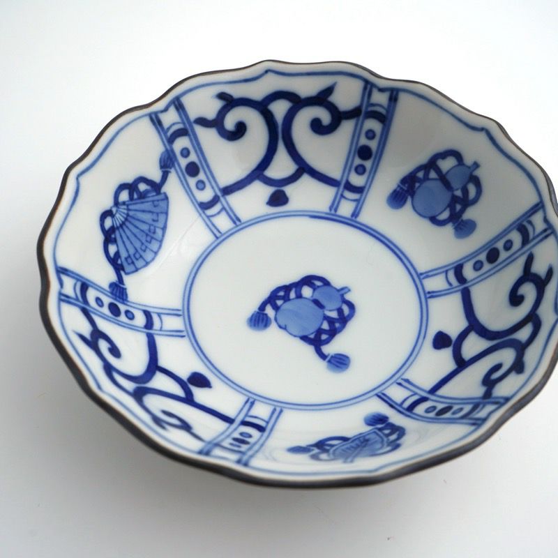 九谷焼 伝統柄 【九谷焼】4.2号小鉢揃 染付宝尽くし〈5個〉 |皿や鉢