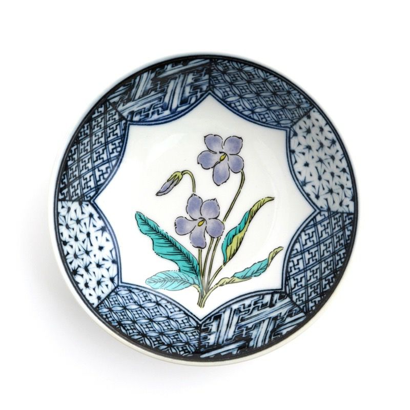 明治期 九谷製青粒手染付『人物物語漢詩図』鉢 飾鉢 茶事/茶道具 美品