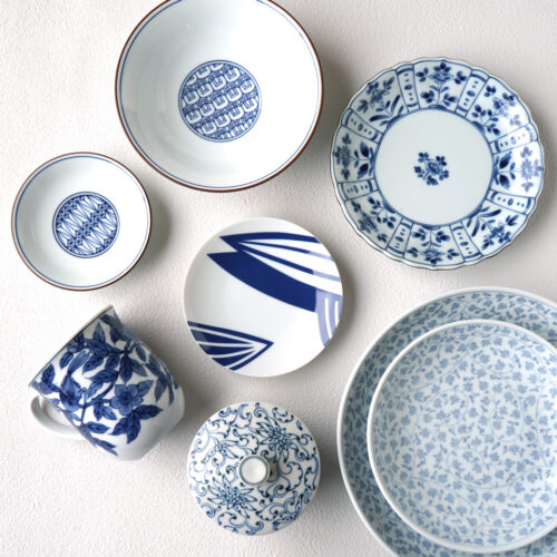 向付 染付 七福神 5客 明治 大正 昭和初期 銘 変形皿 小皿 その2 向付