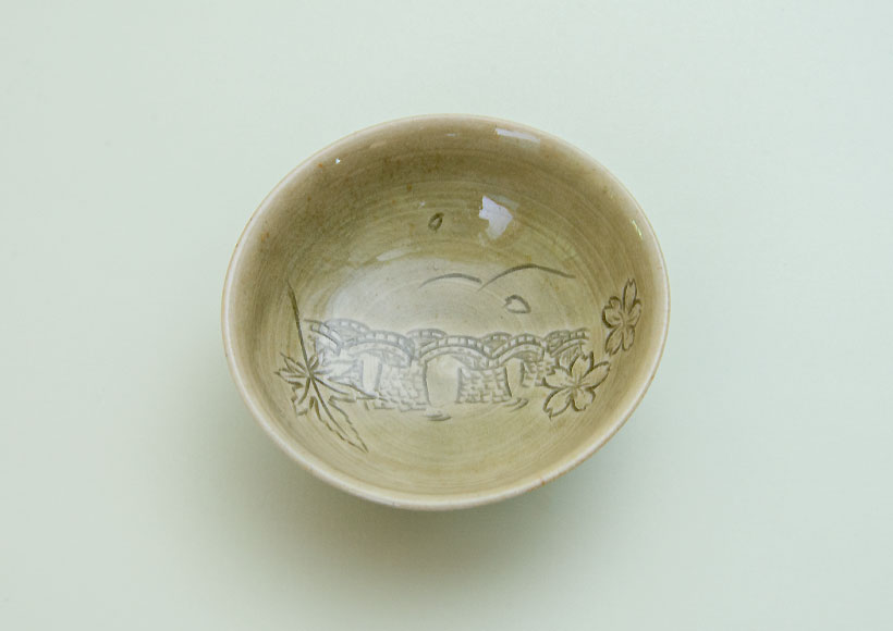 多田焼 初代 田村雲渓作 多田青磁・象嵌湯吞み(刻印入り) 多田焼 初代