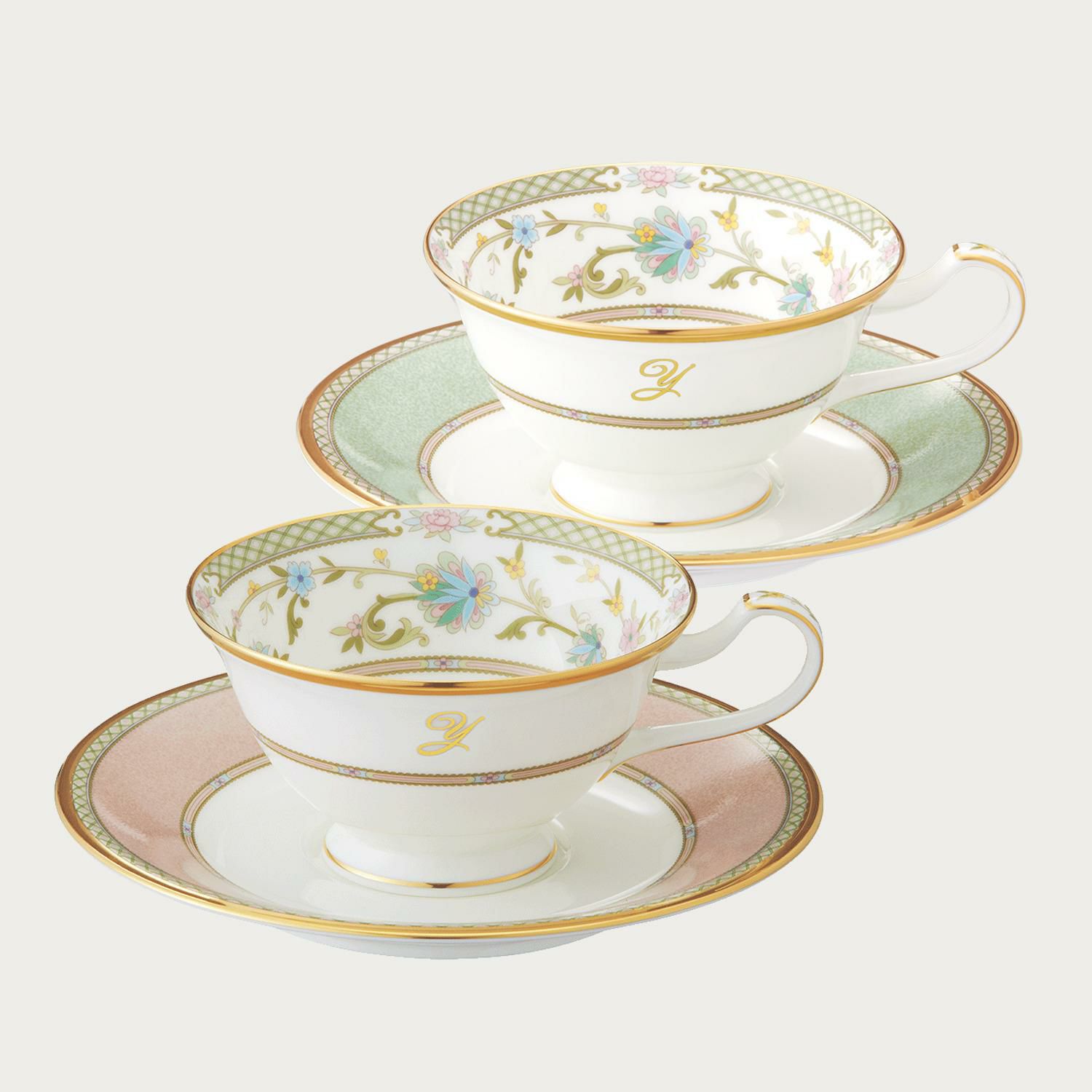 ヨシノ カップ&ソーサーペア(グリーン・ピンク) | ノリタケ食器公式