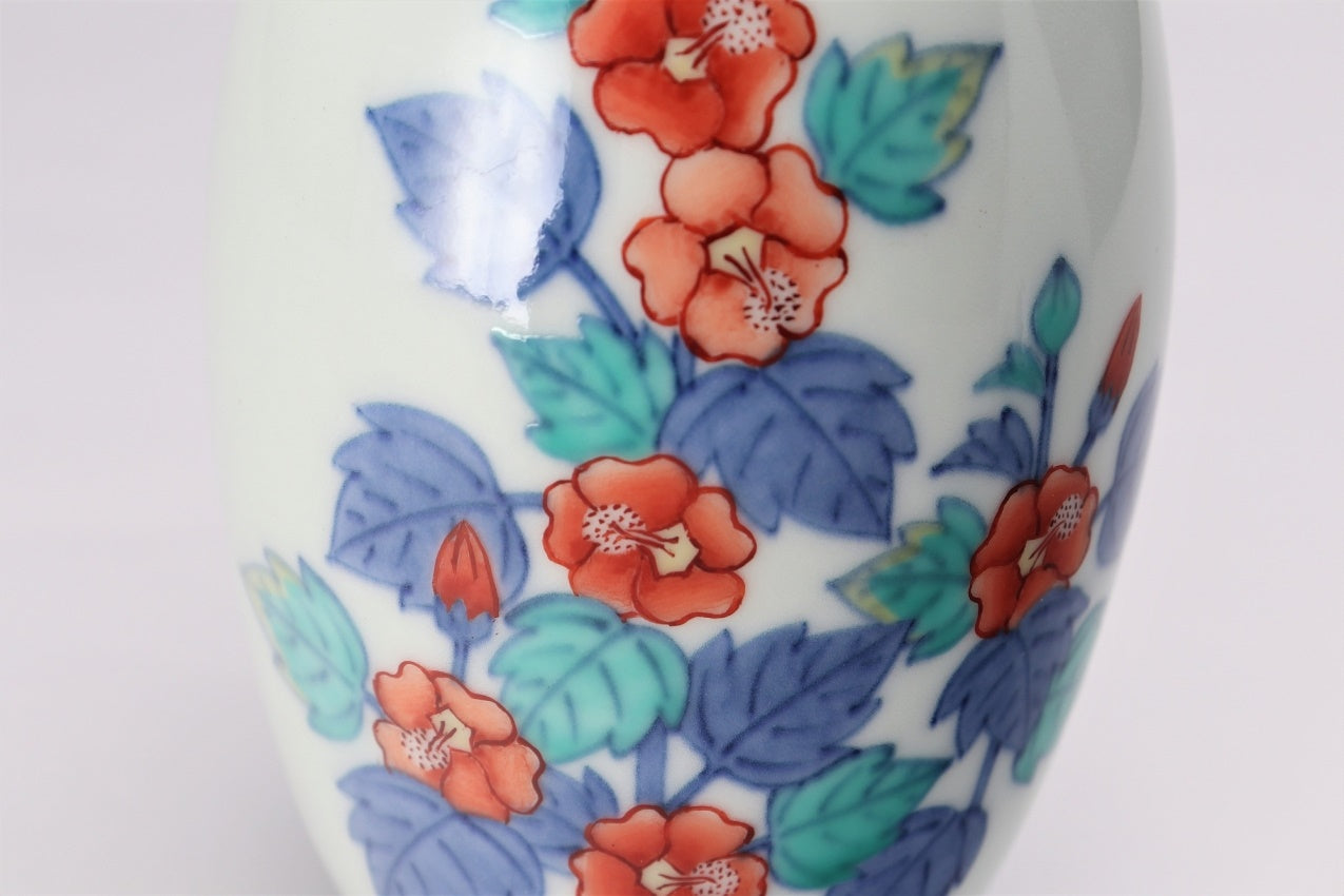 ♥【染付】竹笹・花絵柄竹筒型花瓶円筒形希少なヴィンテージ有田焼