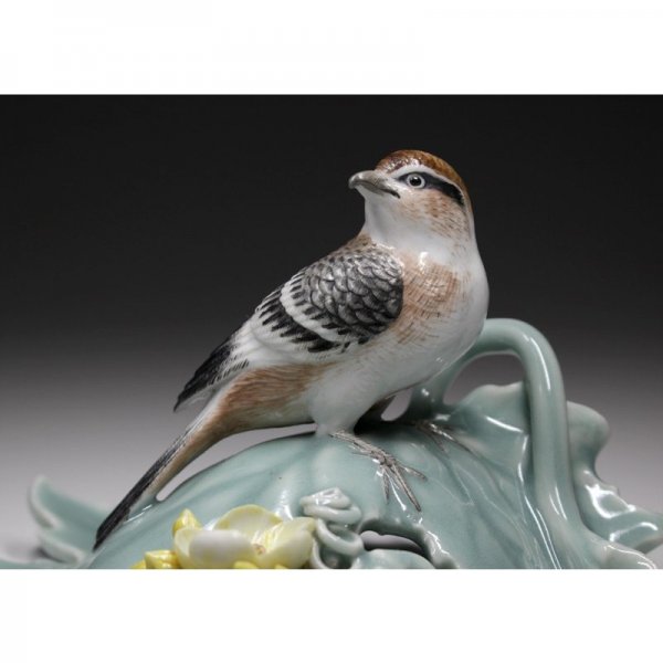 二代 真葛香山 『真葛窯絲瓜鵙ニ蛙置物』 宮川香山 共箱 銘有 - 瀧屋