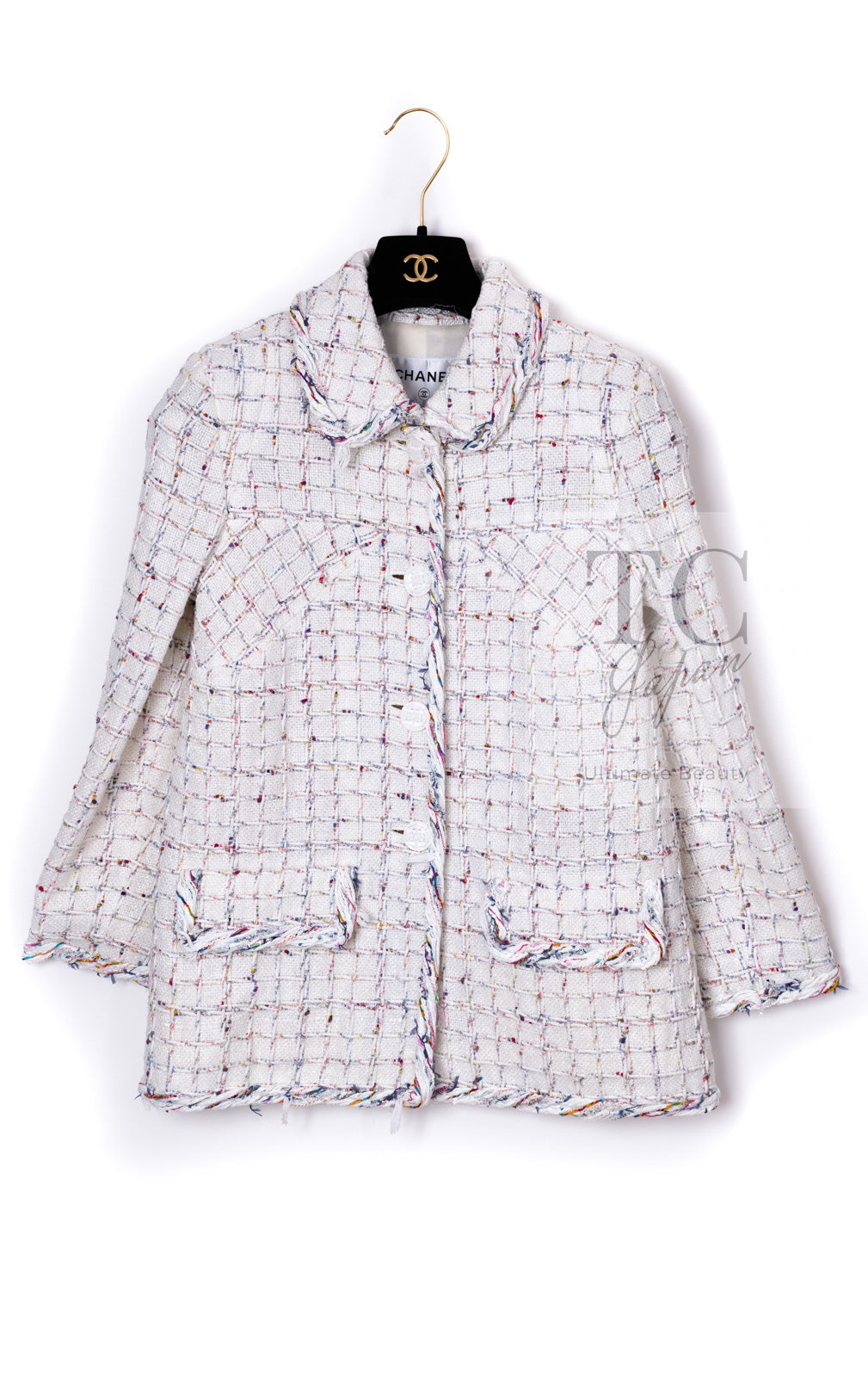 シャネル ジャケット CHANEL ホワイト ミックス コットン ツイード