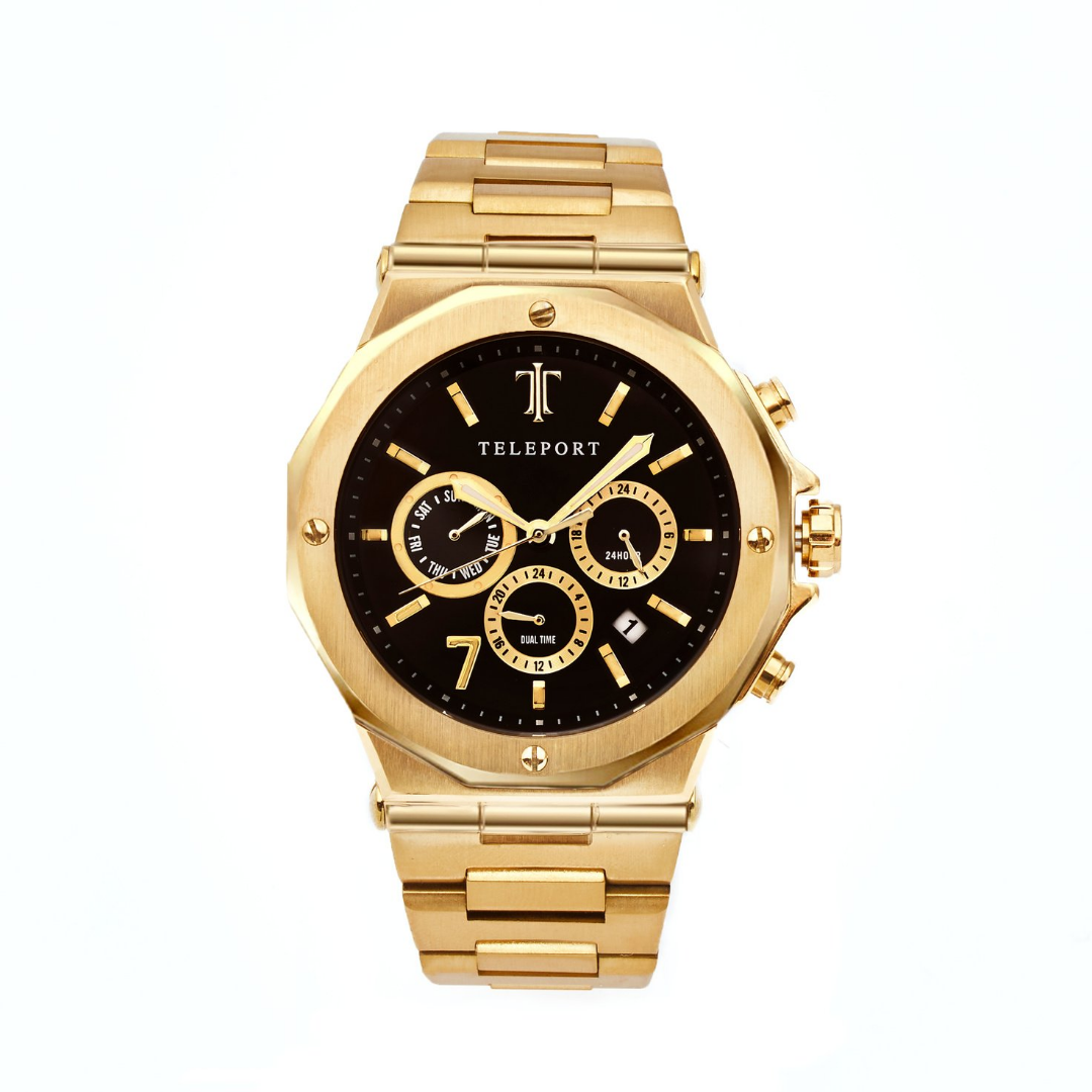 Teleport Watches | Men's Black & Gold Metal Watch