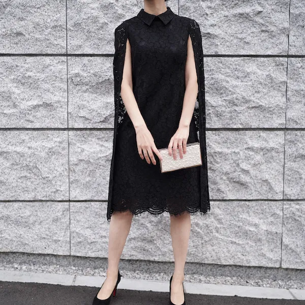 CELFORD（セルフォード） ケープレースドレス（ブラック/サイズ38