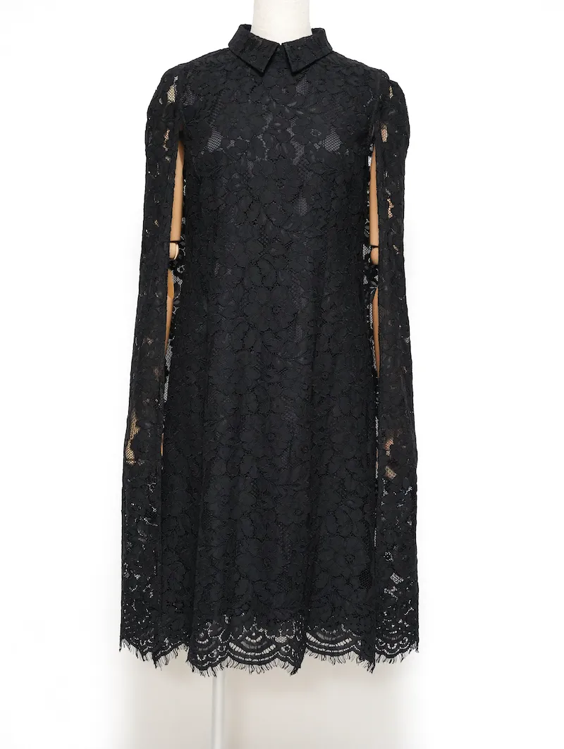 ブラック レースケープ ドレス セルフォード CELFORD｜ケープ風レース