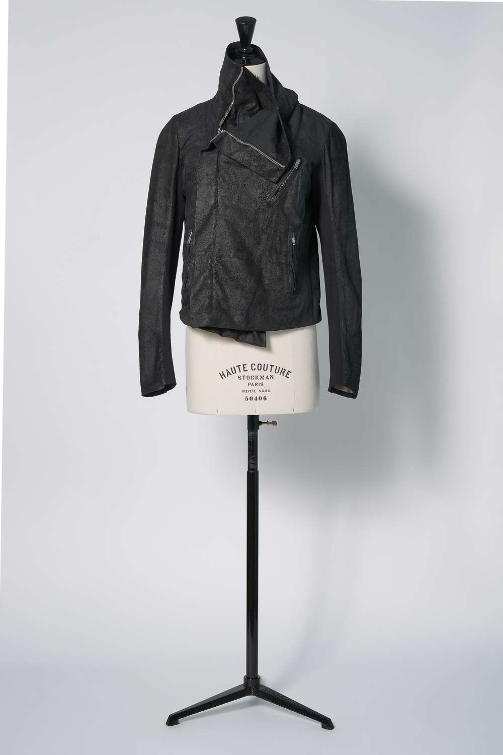 Rick Owens black leather biker jacket - The AP Archive