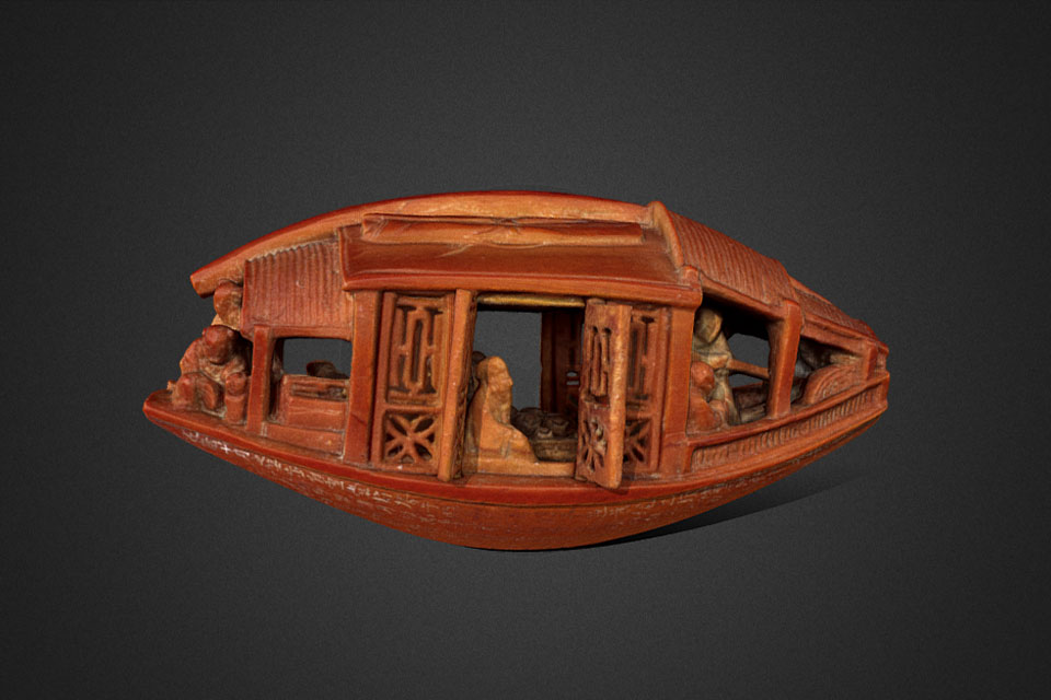 国立故宮博物院 3D文物鑑賞-3D文物-清 乾隆 雕橄欖核舟（底刻「後赤壁
