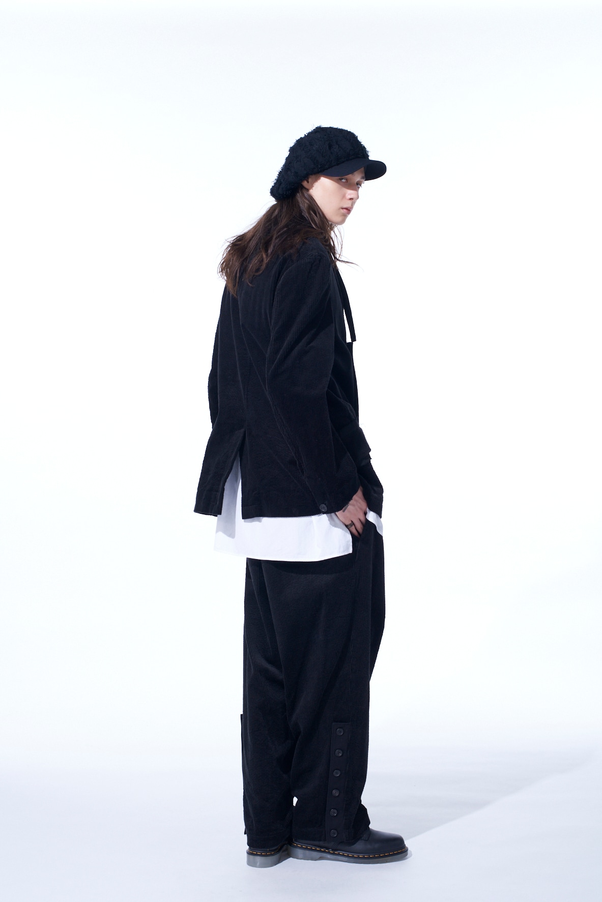 6W SOCCER CORDUROY OVERSIZE NOTCHED LAPEL JACKET(M Black): S'YTE