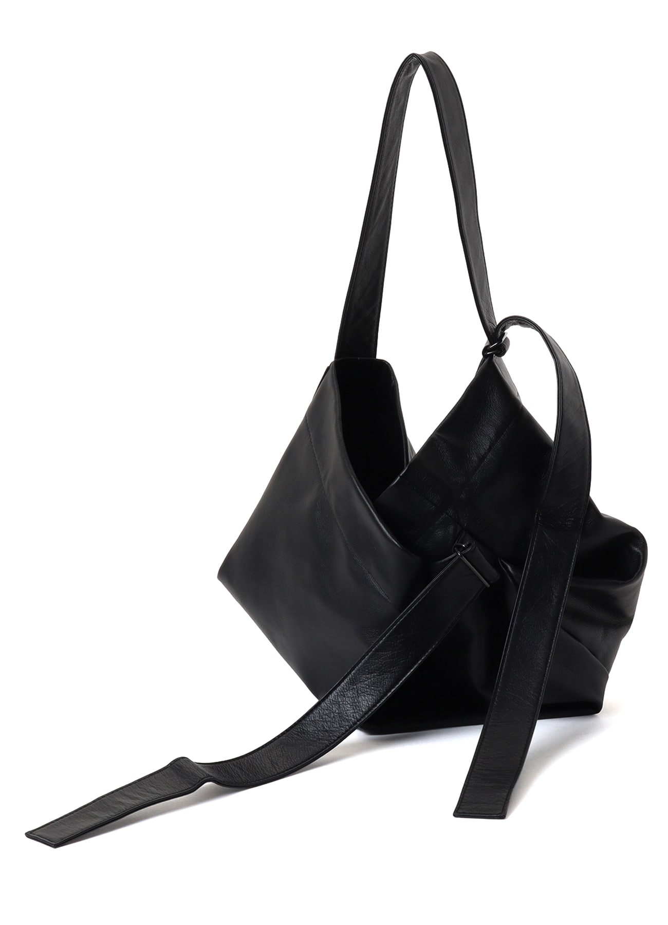 SEMI GLOSS LEATHER BELTED TOTE BAG S(FREE SIZE Black): Y's｜THE