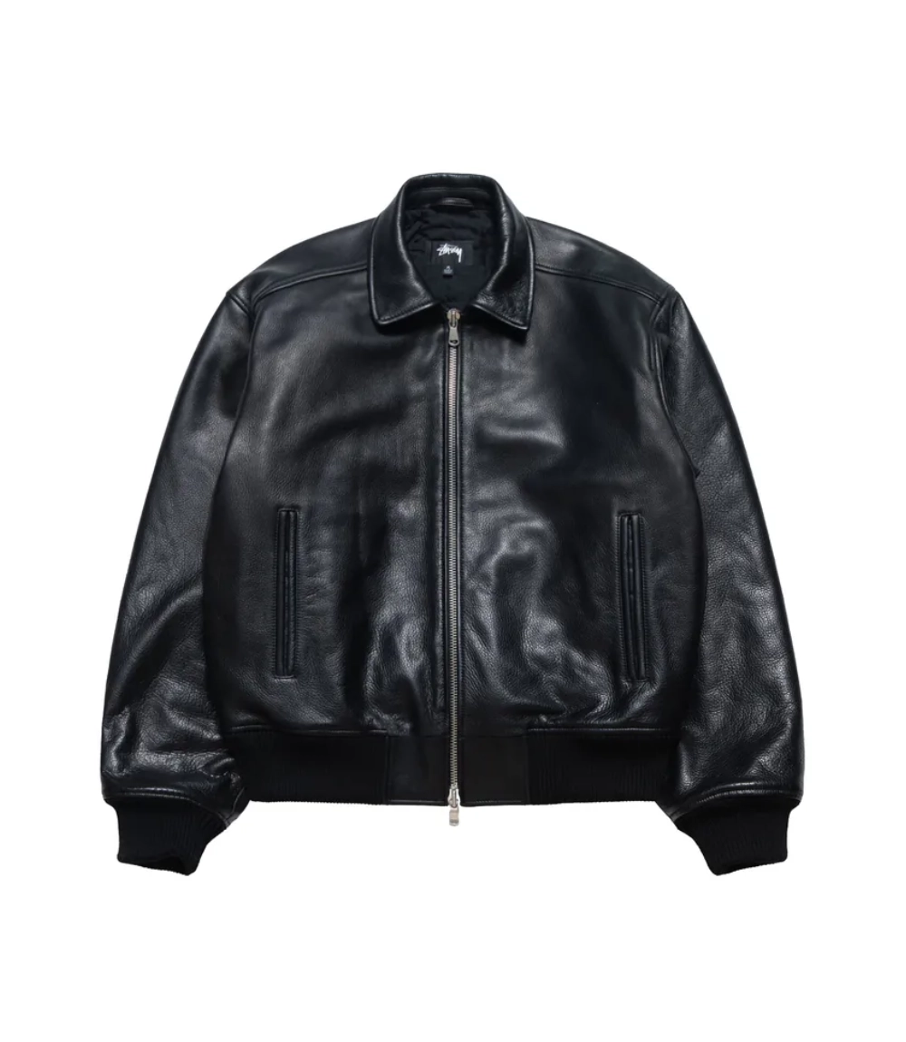 Stussy Black Leather Garage Jacket – Classic Black Leather